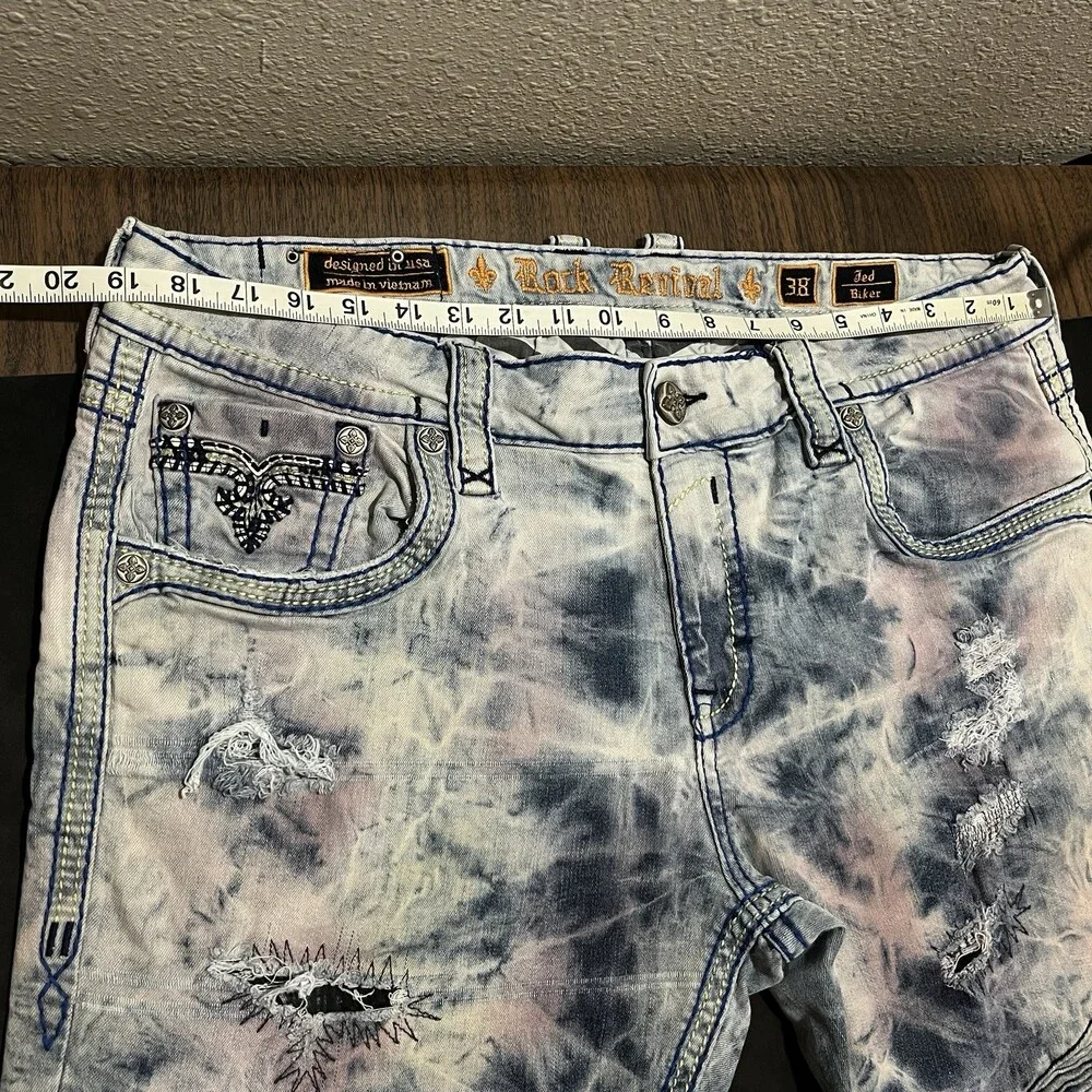 Rock Revival Jeans 38x32 Jersey Shore Tye Die Studded Hippie Biker Chopper Y2K